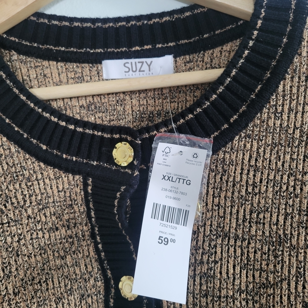NWT SUZY SHIER Tweed-inspired Knit Button-Up Cardigan - Size XXL - Picture 5 of 11
